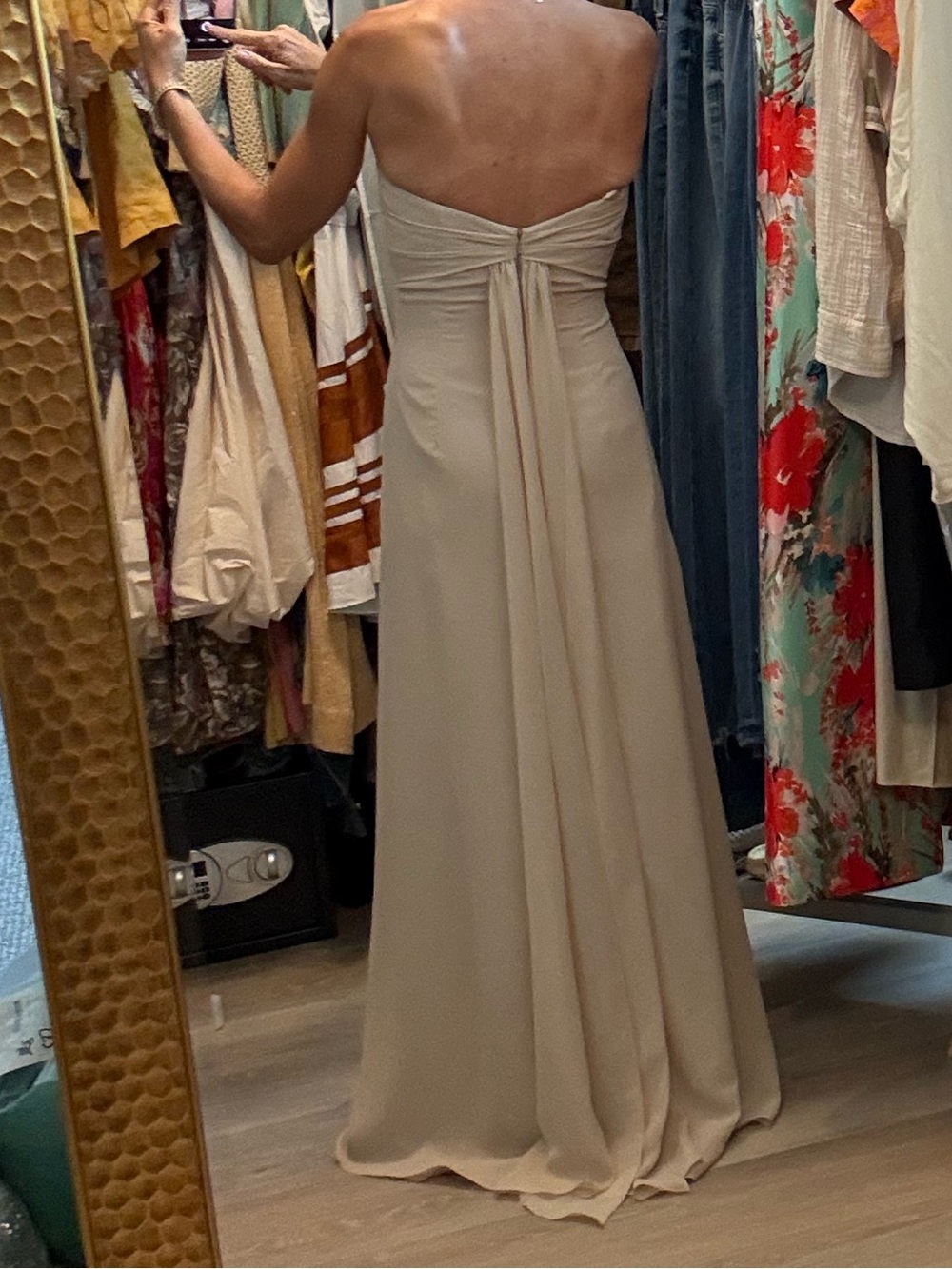 Strapless Pleated Bodice Evening Gown in Cream - Picture 2 of 9